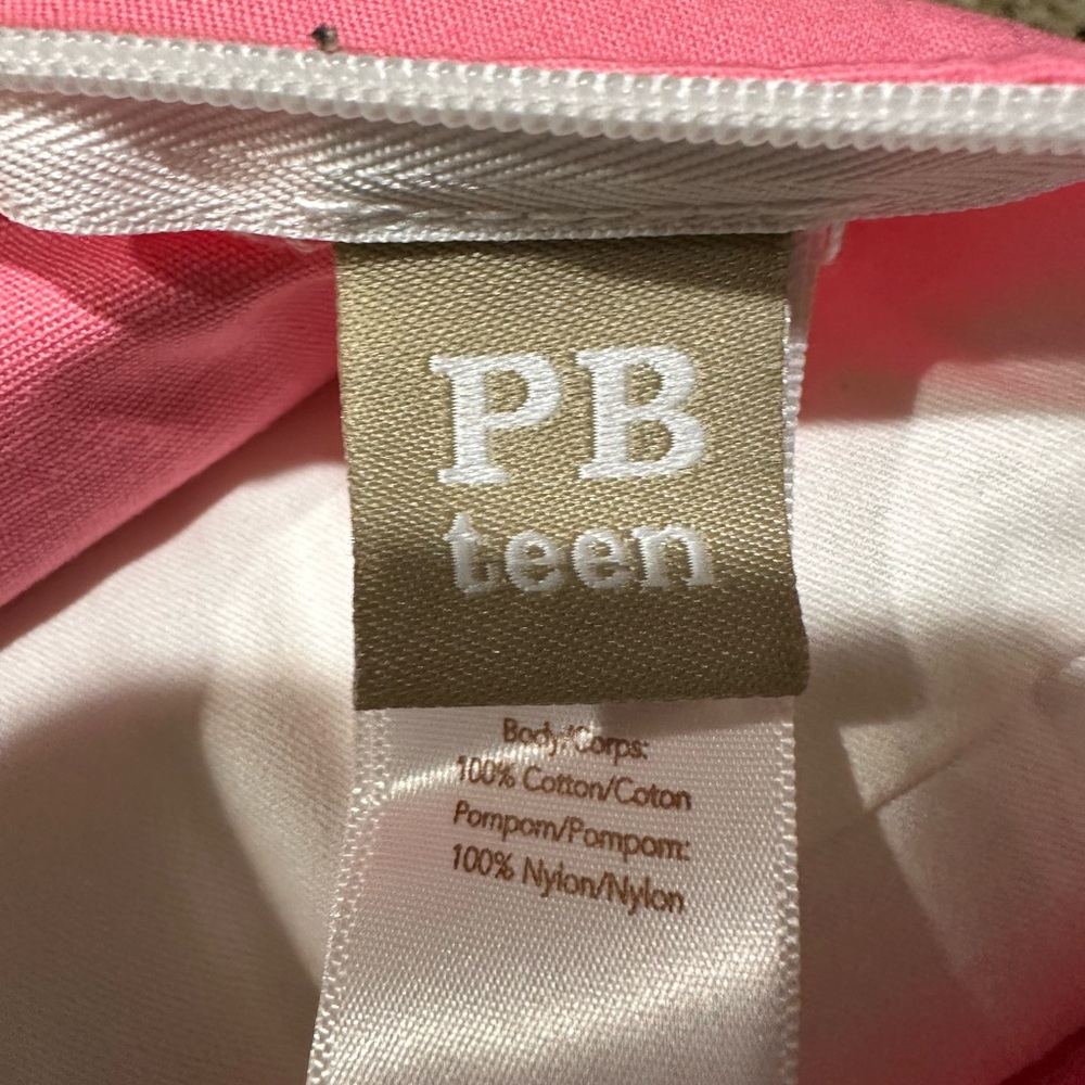 Pom Pom Pillow PB Teen White Hot Pink 15" x 15" - Picture 2 of 4